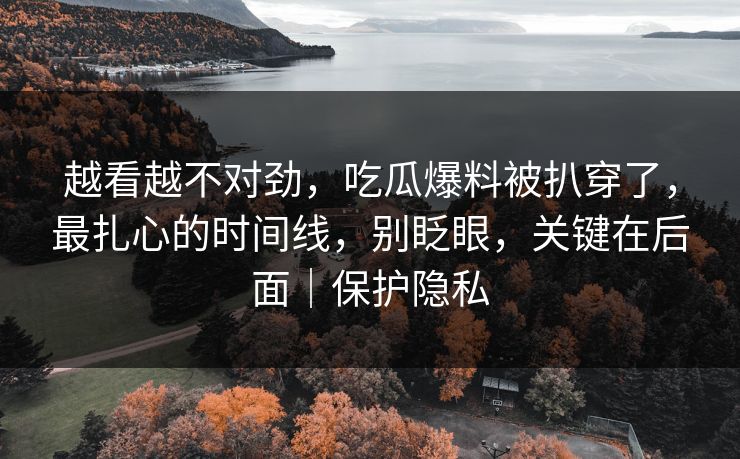 越看越不对劲，吃瓜爆料被扒穿了，最扎心的时间线，别眨眼，关键在后面｜保护隐私