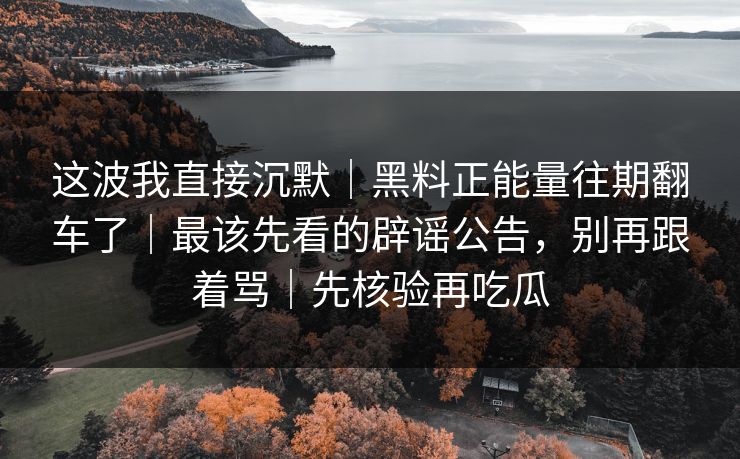 这波我直接沉默｜黑料正能量往期翻车了｜最该先看的辟谣公告，别再跟着骂｜先核验再吃瓜