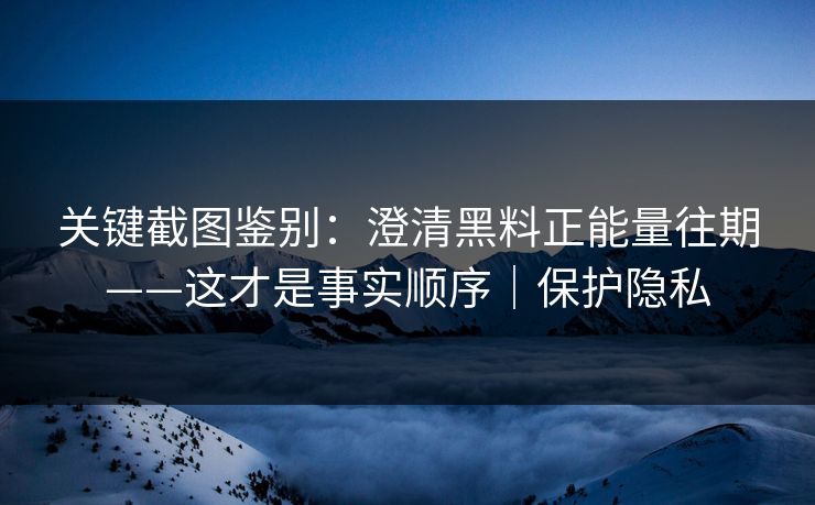 关键截图鉴别：澄清黑料正能量往期——这才是事实顺序｜保护隐私