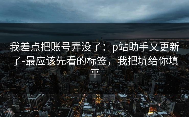 我差点把账号弄没了：p站助手又更新了-最应该先看的标签，我把坑给你填平