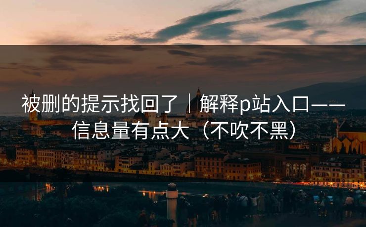 被删的提示找回了｜解释p站入口——信息量有点大（不吹不黑）